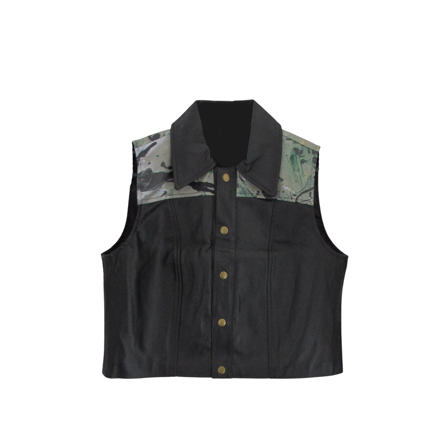 AIMEE VEST - GREEN FABRIC + LEATHER