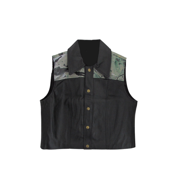 AIMEE VEST - GREEN FABRIC + LEATHER
