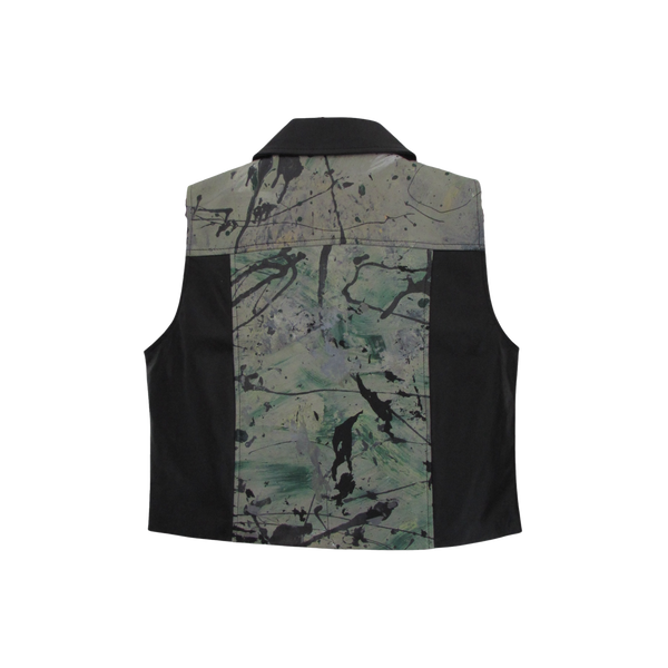 AIMEE VEST - GREEN FABRIC + LEATHER